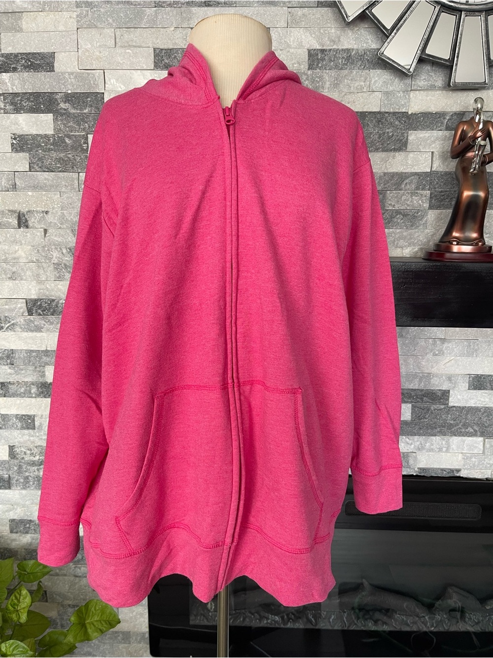 JMS women's Size 18W/20W raspberry hoodie/sweatshirt full zip front pouch pocket